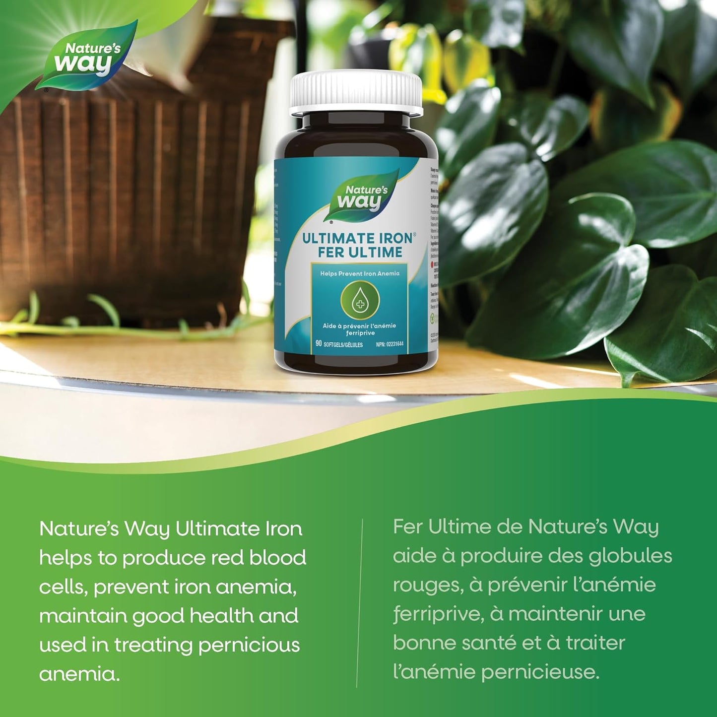 Nature's Way 終極鐵劑 - 鐵補充劑,促進紅血球生成和預防貧血 - 含葉酸、維生素 B12 和維生素 C - 90 粒軟膠囊