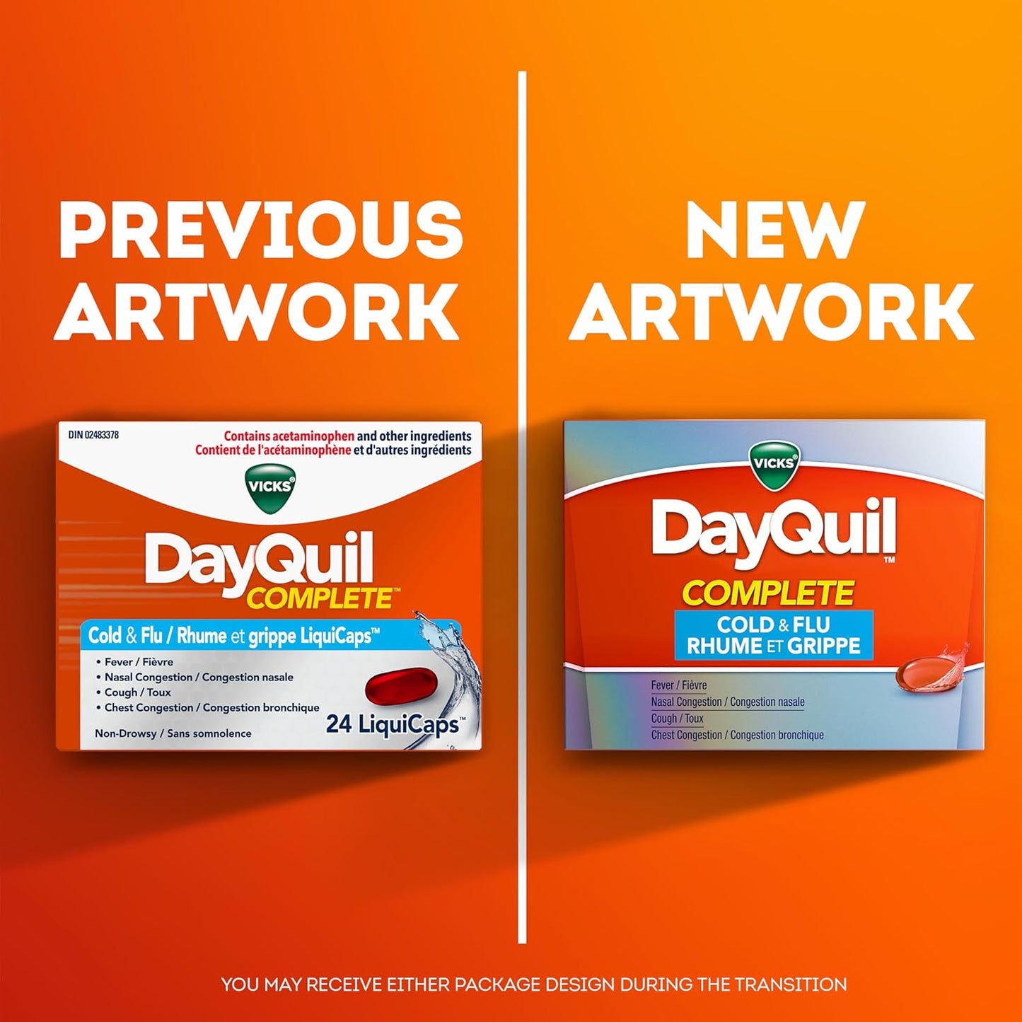 Vicks DayQuil 完全緩解感冒、流感症狀及鼻塞液體膠囊,白天不瞌睡,緩解 9 種症狀,36 粒