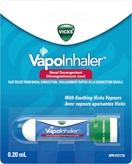 Vicks Vapoinhaler 鼻腔减充血剂,含舒缓蒸汽和 VapoCOOL Max 药用滴剂,用于暂时缓解咳嗽和咽喉痛,润喉糖,冬霜味,40 粒