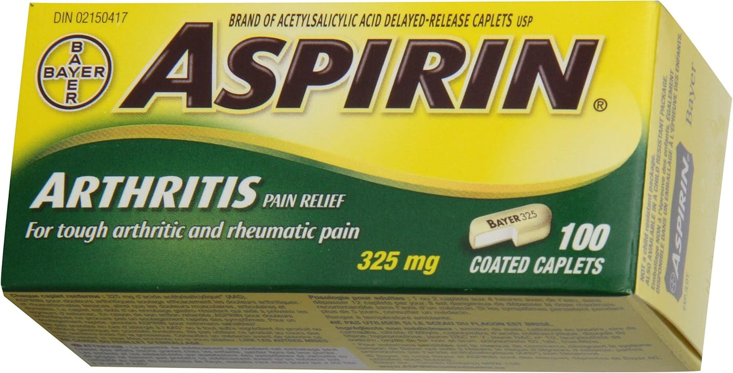 常规强度阿司匹林包衣片,325毫克ASA,有效缓解背痛、肌肉酸痛、身体疼痛和关节炎疼痛。延缓释放包衣,100粒包衣胶囊