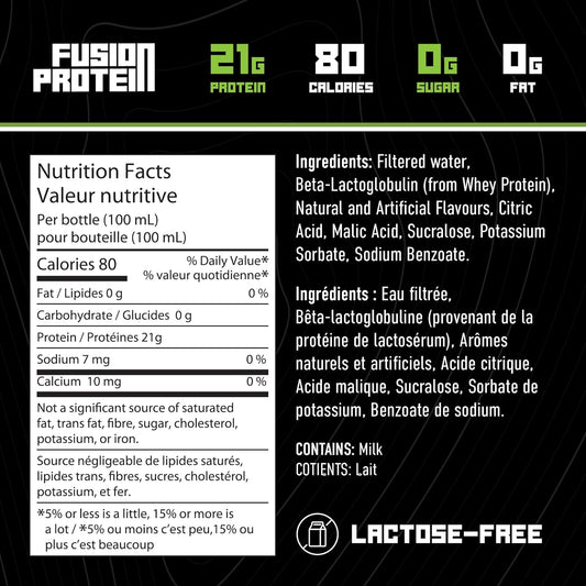 Fusion Protein 即饮型 - 21 克高蛋白零糖青柠浆果口味混合饮料,健康增肌零食,低卡路里代餐奶昔,男女皆宜 - 100 毫升瓶装,12 瓶装