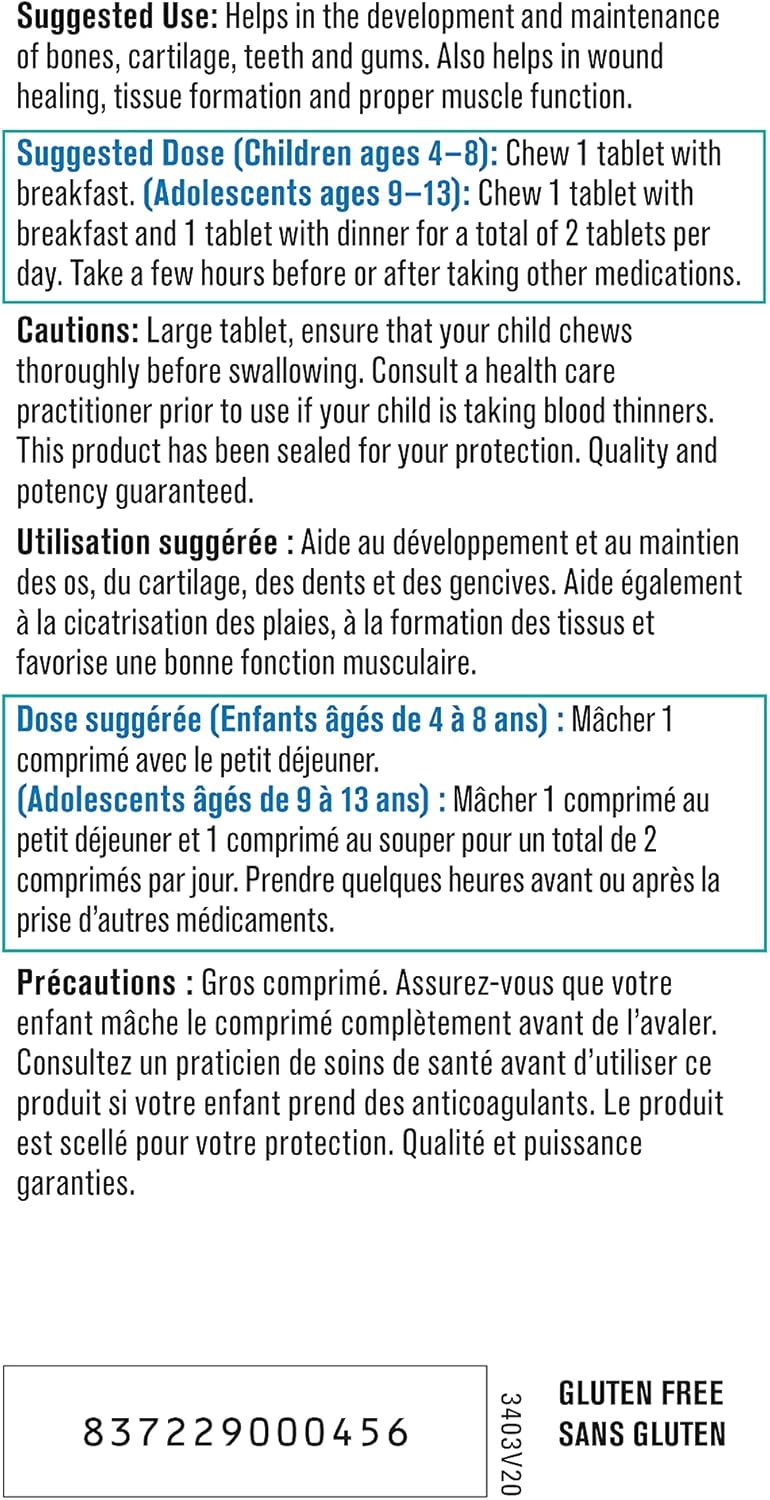 兒童漸進式全鈣片 - 250 毫克鈣,橙味,120 片咀嚼片 | 含必需脂肪酸、消化酵素、綠色食品和蔬菜濃縮物