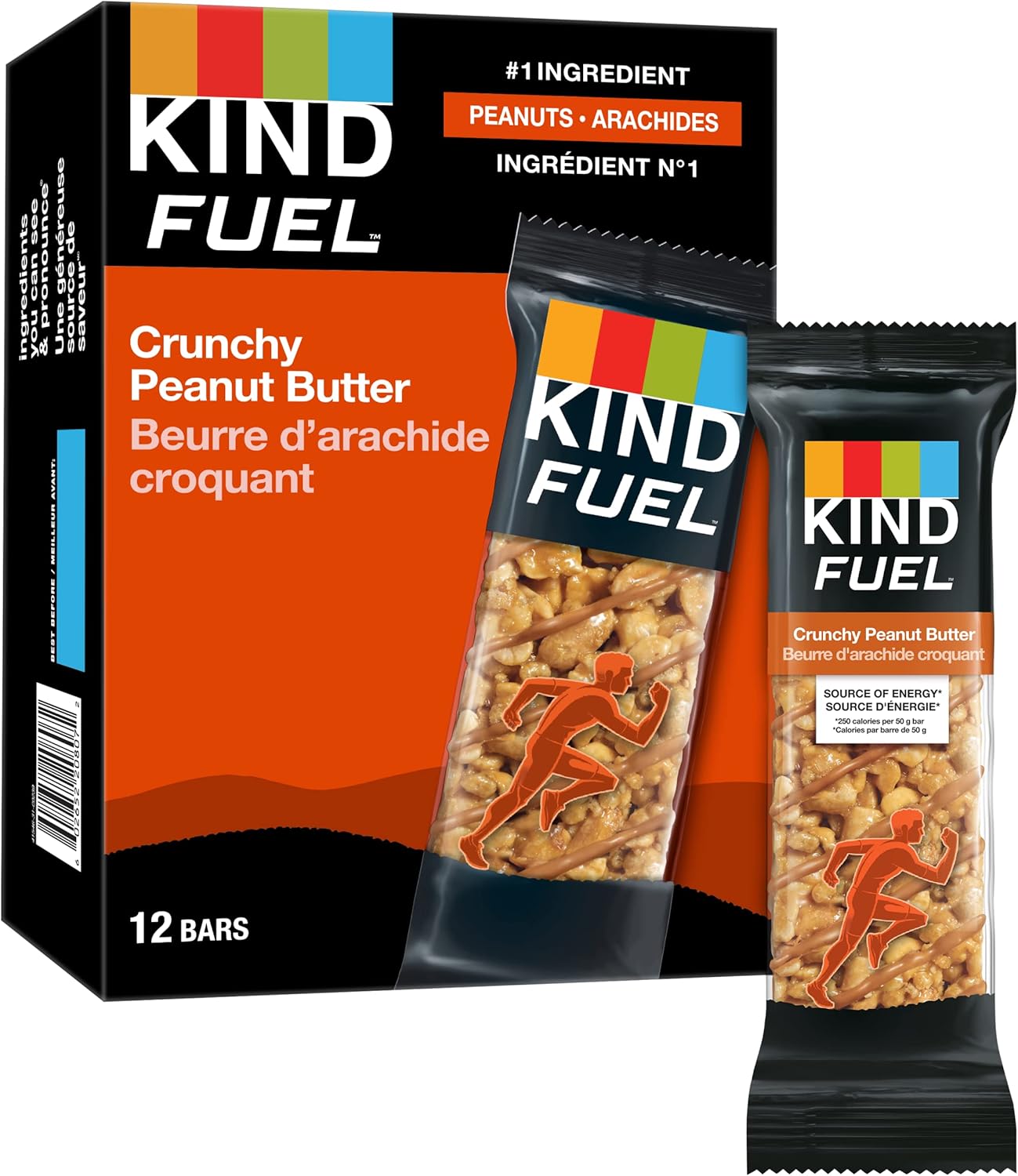 KIND Fuel Bars Crunchy Peanut Butter, 50 Gram Bars (12 Pack),12g Protein, Gluten Free