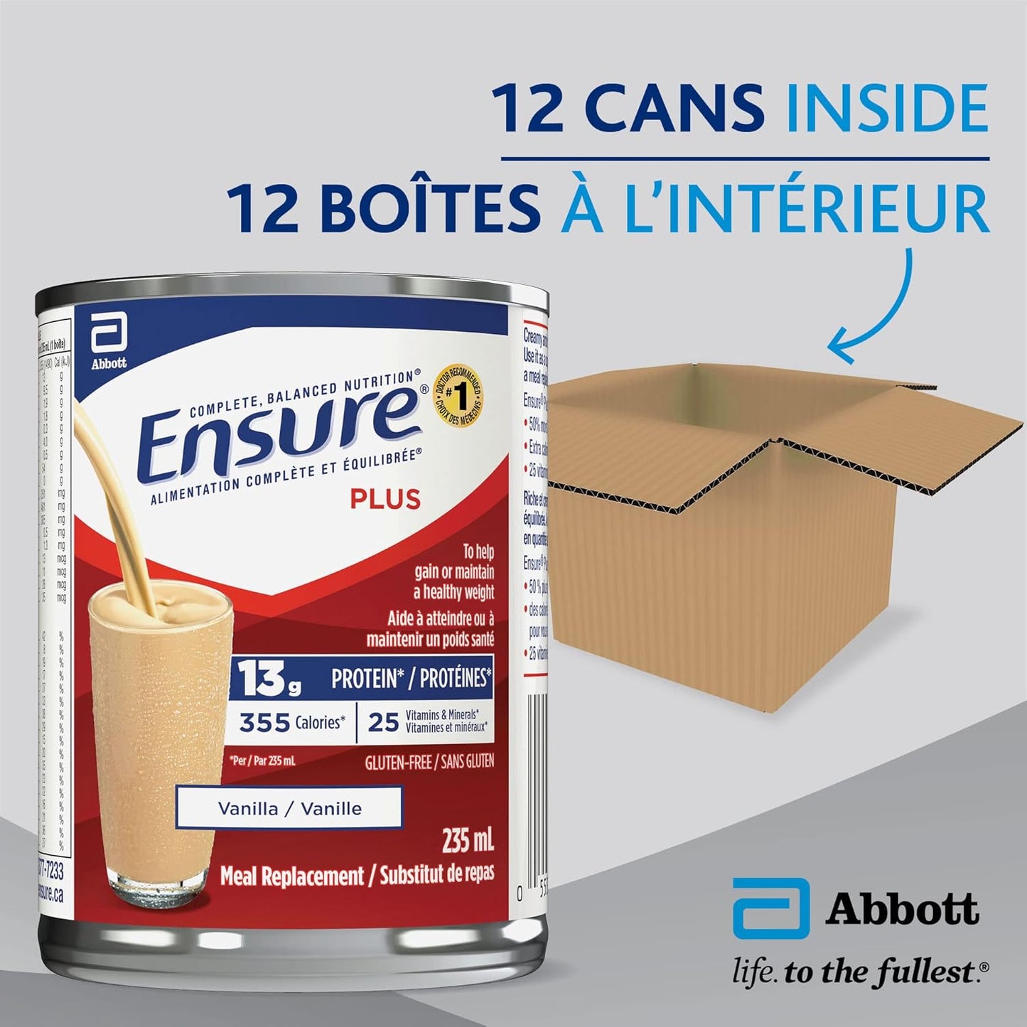 Ensure Plus, 代餐粉,全面均衡营养,香草味,12 x 235 毫升罐装