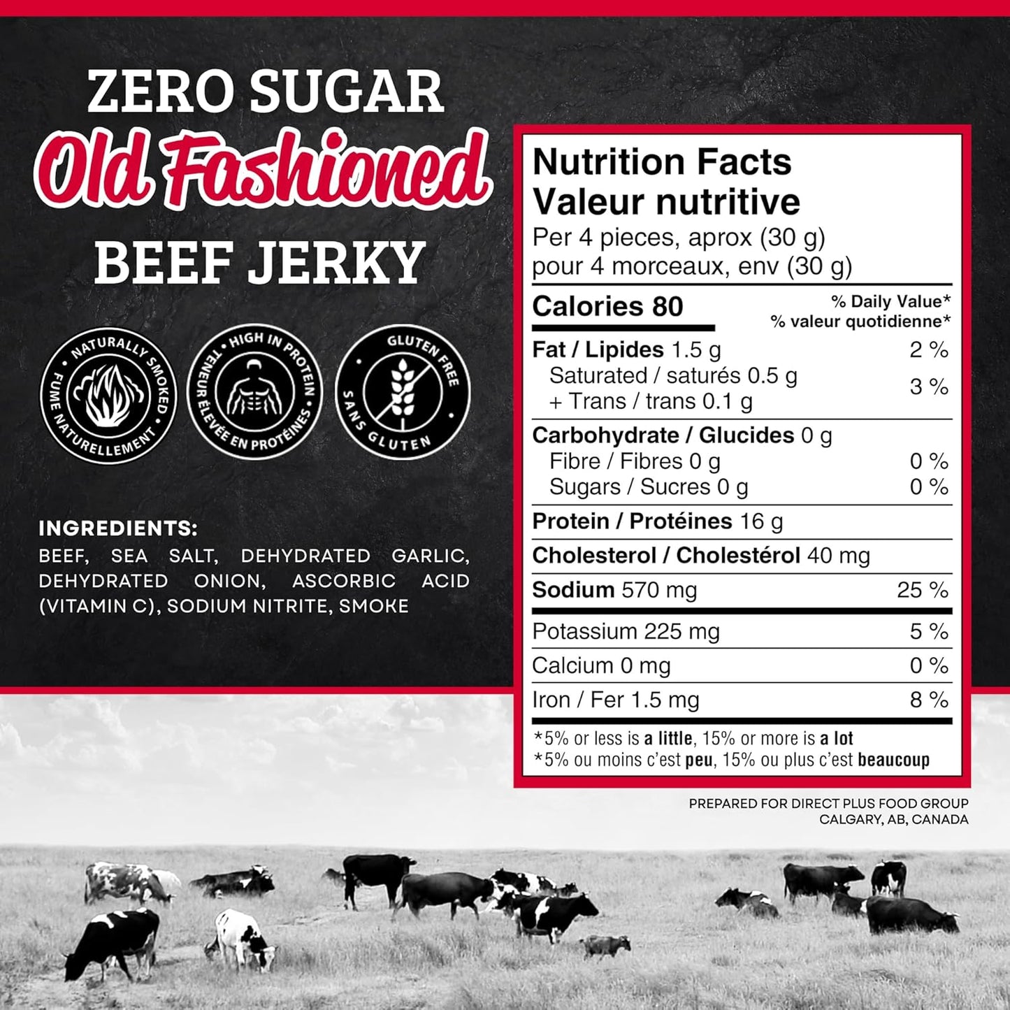 McSweeney's ZERO sugar Old Fashioned Beef Jerky.100% Made In Canada Sugar Free Snacks, School Snacks, Gluten Free, High Protein Snacks, Keto Friendly, Low Fat, Naturally Smoked, 70g (Pack of 12)
