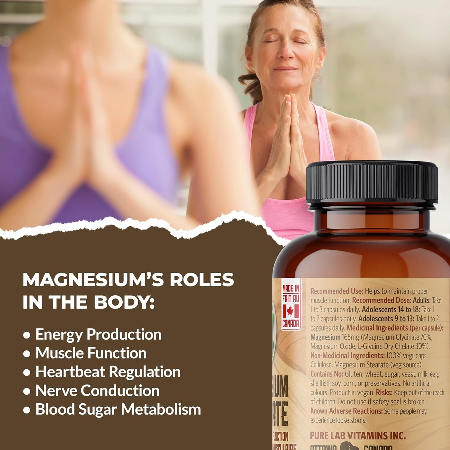 Pure Lab Vitamins 甘胺酸鎂 165 毫克 – 60 粒膠囊 - 支持肌肉功能