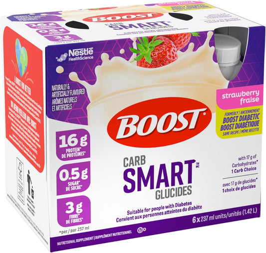 BOOST Diabetic Nutritional Supplement, Strawberry, 6x237ml, Case Pack of 4, Packaging May Vary