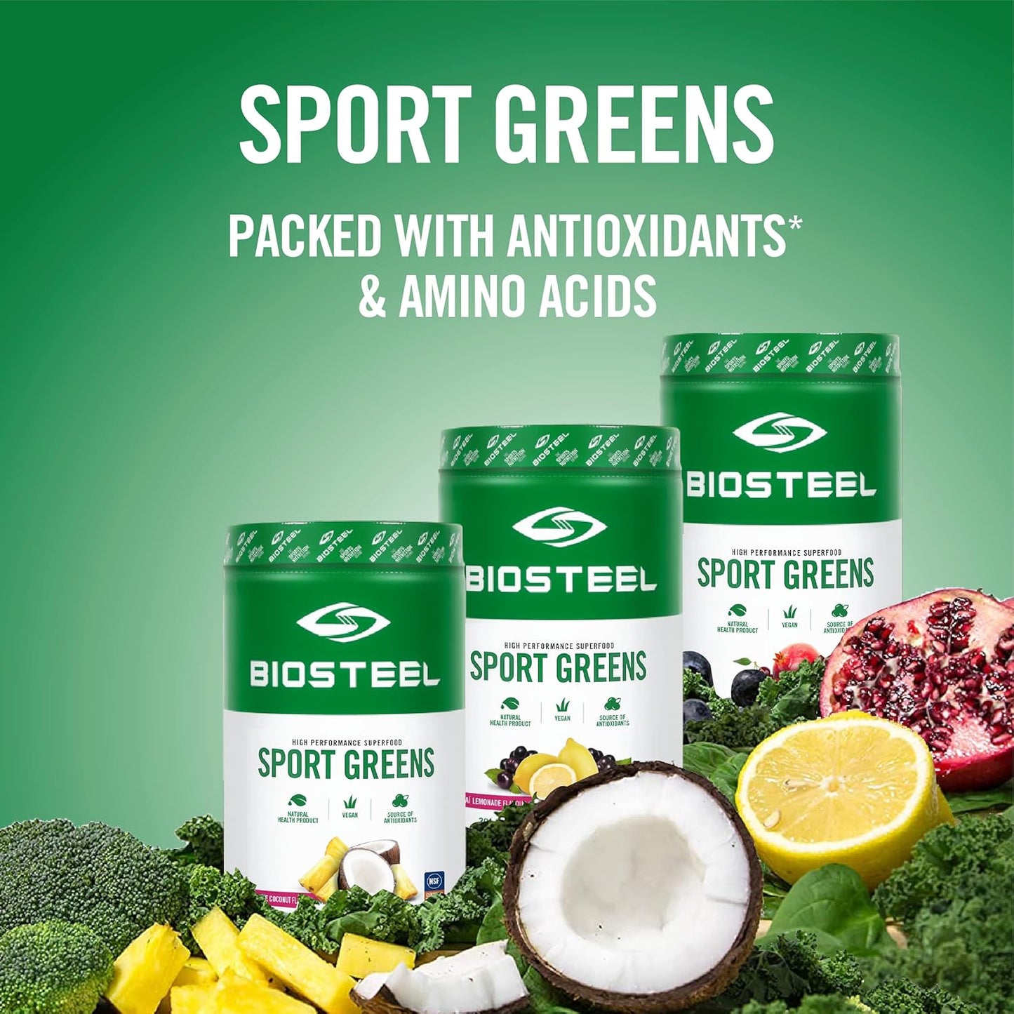 Biosteel Sport Greens 素食超级食品粉,高抗氧化剂,石榴浆果,306 克