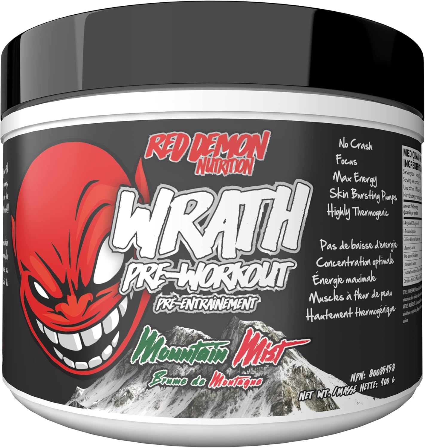 Red Demon Wrath Pre-workout - Intense Pumps, Endless Energy, Great Focus - 20 servings, Mountain Mist