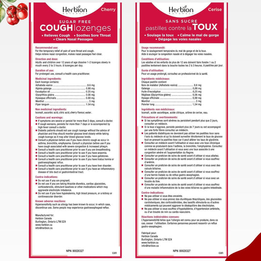 Herbion Naturals 无糖止咳润喉糖,天然樱桃味,25 粒润喉糖 - 缓解咳嗽和鼻塞;舒缓咽喉痛;适用于成人和 12 岁及以上儿童