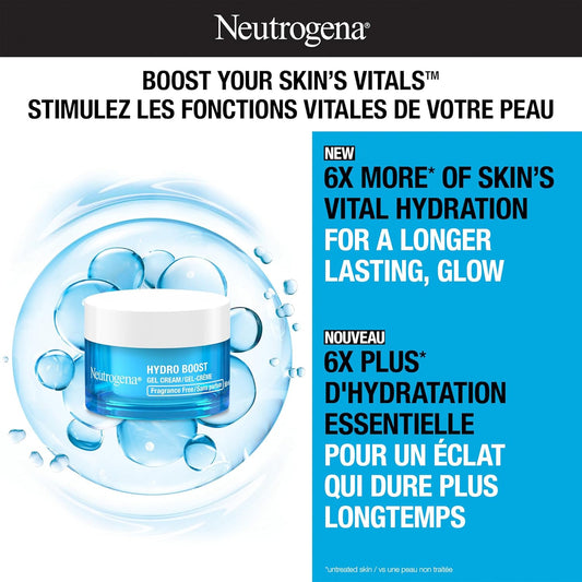 Neutrogena Hydro Boost Fragrance Free Face Moisturizer with Hyaluronic Acid for Dry Skin, Gel Cream Moisturizer For a Refreshing Burst of Hydration & Glowing Skin, Non-Comedogenic, 50ml