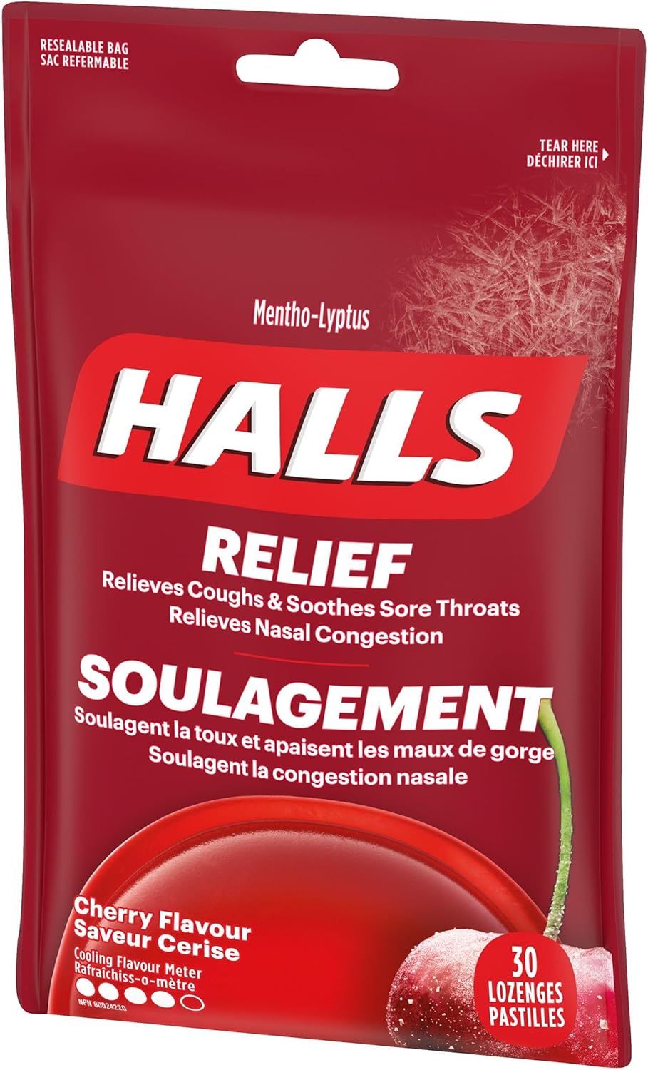 HALLS 樱桃味止咳糖,润喉糖,缓解咽喉痛,薄荷醇,30 粒润喉糖,加拿大制造