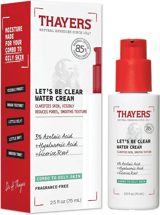 THAYERS Let's Be Clear 水潤臉部保濕霜,含壬二酸和透明質酸,適合混合性至油性肌膚,明顯縮小毛孔,撫平膚質,75 毫升