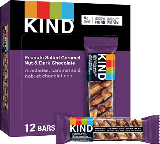 KIND Bars, Peanuts Salted Caramel Nut & Dark Chocolate, Gluten Free, Low Sugar, 40 Grams, 12 Count