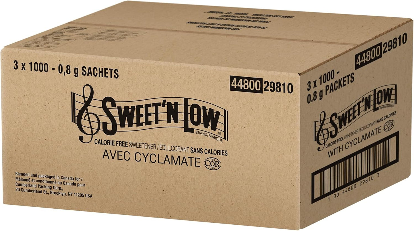 Sweet'N Low - 零卡路里甜味劑 - 含甜蜜素。適合糖尿病患者,無麩質,猶太潔食認證,純素 - 完美搭配冰熱咖啡、茶和檸檬水,加拿大製造 - 3 x 1000包