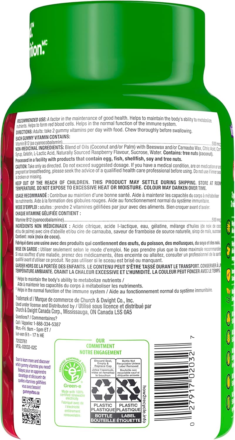 Vitafusion B12 成人維生素軟糖,每日 1000 微克維生素 B12,幫助營養代謝,140 粒,2 個月用量,包裝可能有所不同