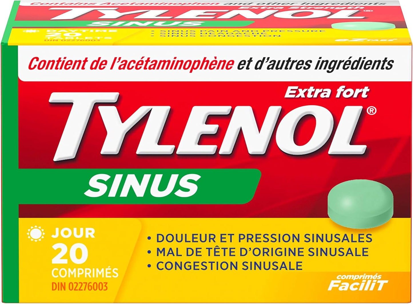 泰諾強效鼻竇舒緩片,緩解鼻竇充血和其他鼻竇症狀,日間,20 片