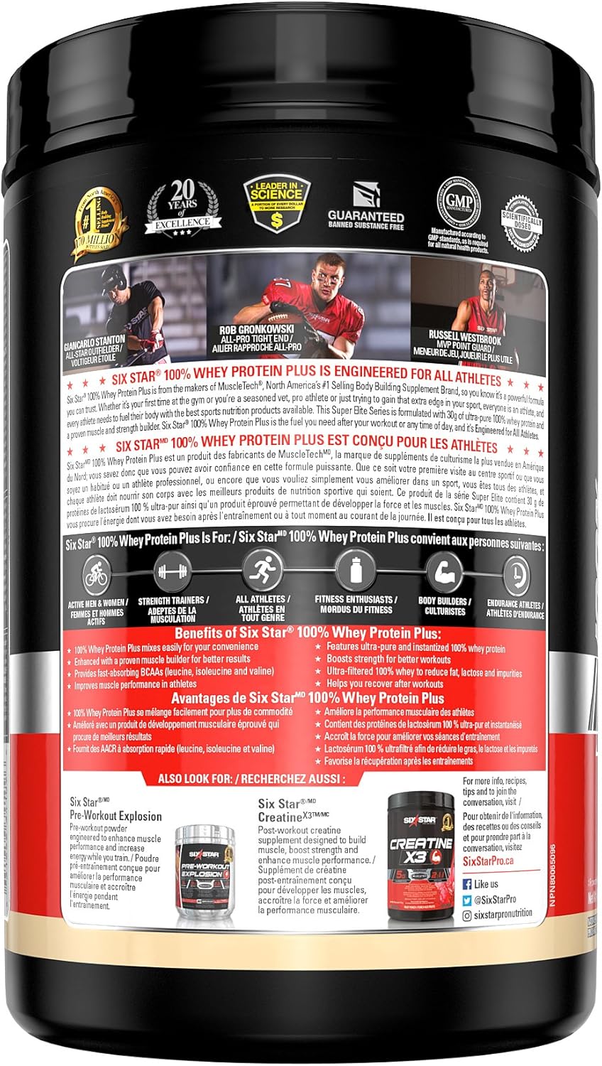 Six Star 乳清蛋白粉(香草味,2 磅)| 鍛煉前爆炸(水果賓治味,30 份)