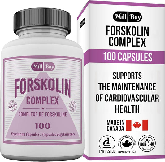 Mill Bay Forskolin Extract (Made in Canada) – 100 Capsules – 500mg Supplement for Men & Women – Helps Maintain Cardiovascular Health