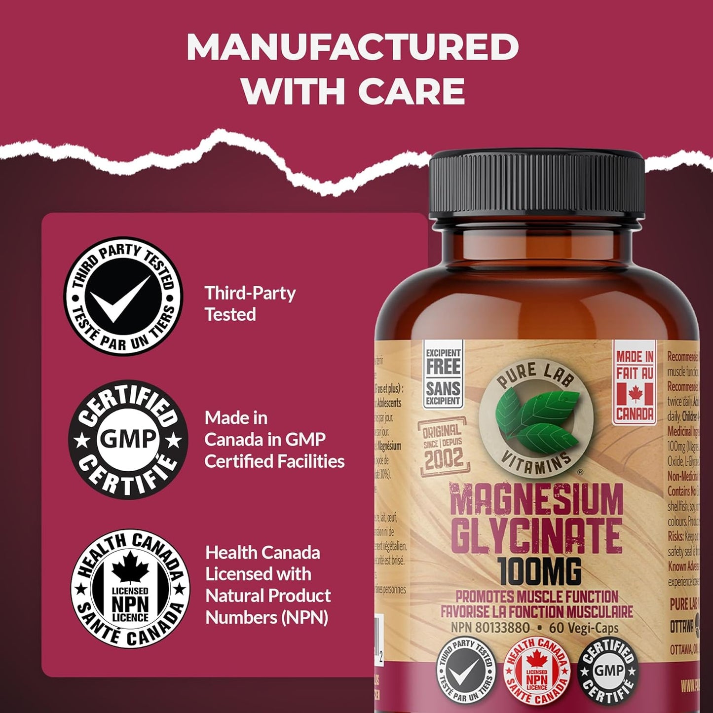 Pure Lab 甘胺酸鎂 100 毫克 - 60 粒膠囊 - 支持肌肉功能