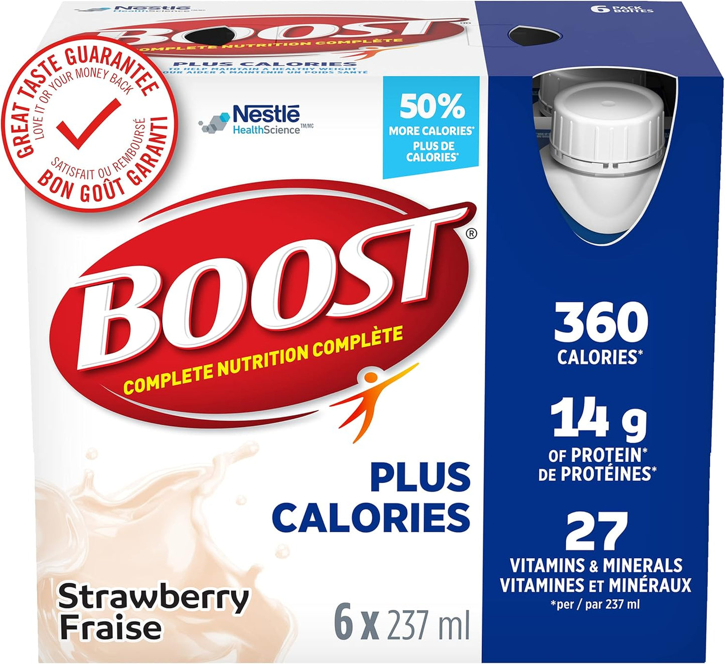 BOOST PLUS 全营养饮料,草莓味,24 x 237 毫升 & 原味代餐饮料,香草味,24 x 237 毫升 - 包装可能有所不同