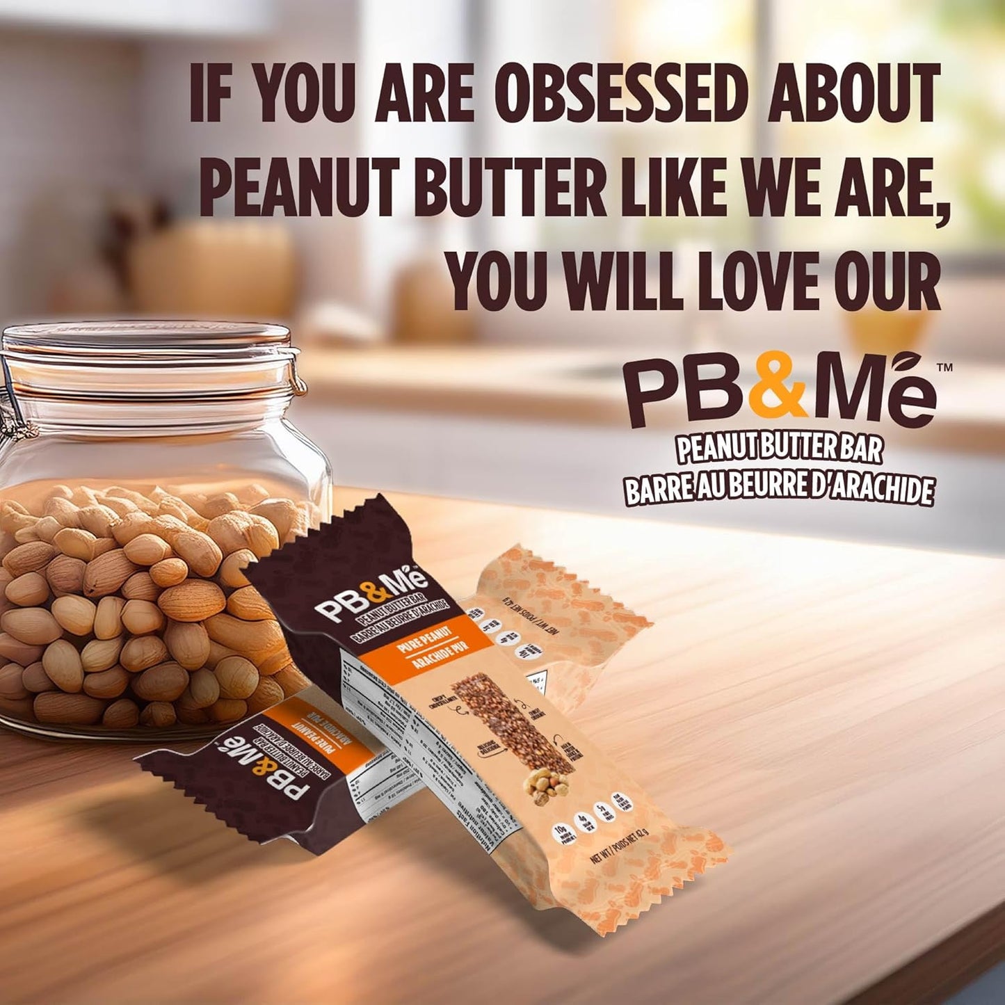 PB&Me Peanut Butter Protein Bars – Pure Peanut, 10g Protein, Low Sugar, High Fiber, No Artificial Sweeteners or Preservatives, Meal Replacement, 5-Pack, Snack Bars for Work, Gym & Travel
