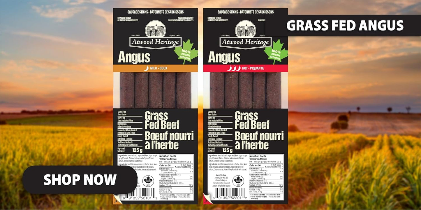 Atwood Heritage 草飼牛肉零食棒,辣味,5 根,125 克,高蛋白,無麩質,無硝酸鹽,加拿大製造