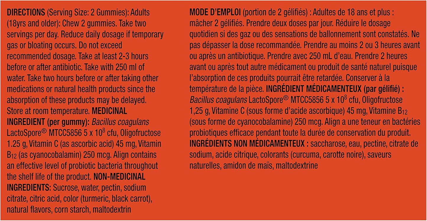 Align 肠道健康与免疫益生元 + 益生菌软糖,男女适用,有助于维持身体健康和免疫功能,柑橘味,50 粒