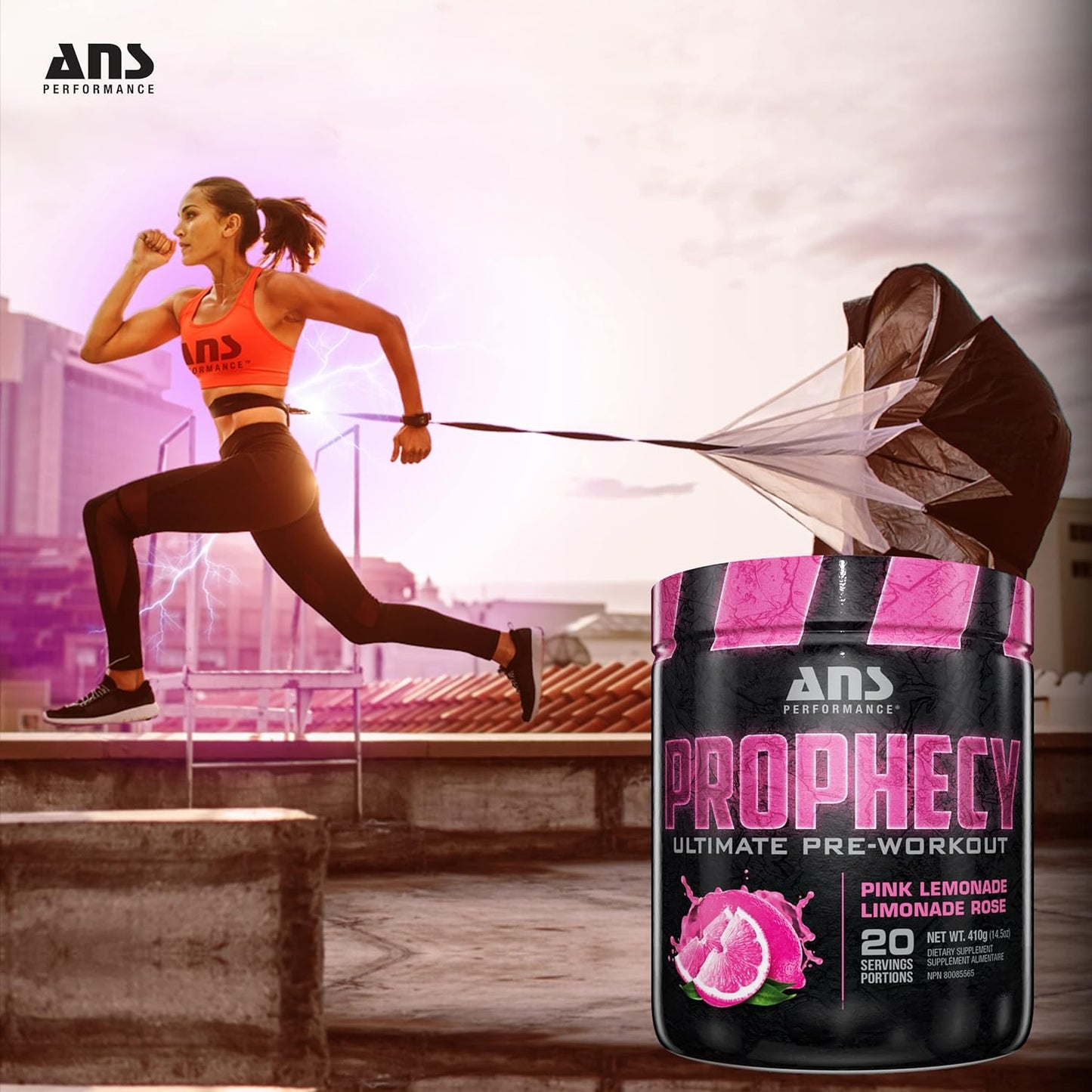 ANS Performance Prophecy 锻炼前粉(20 份,14.5 盎司)- 无麸质锻炼前配方 - 能量与力量 - 无糖 - 增加力量和锻炼量(粉红柠檬水)