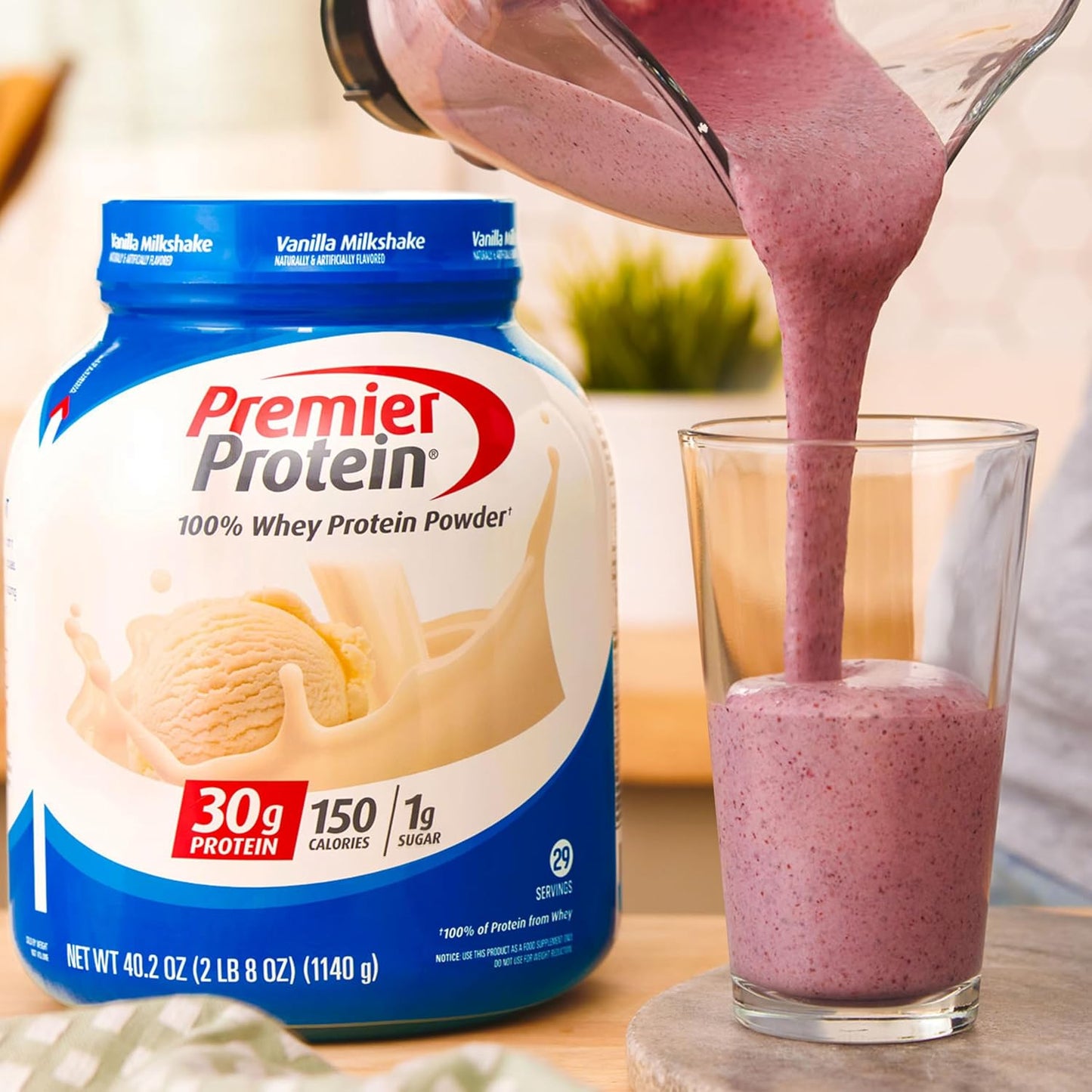 Premier Protein Protein Powder, 30g Protein, 1g Sugar, 100% Whey Protein, No Soy Ingredients, Gluten Free, Vanilla Milkshake, 29 Servings, 40.2oz