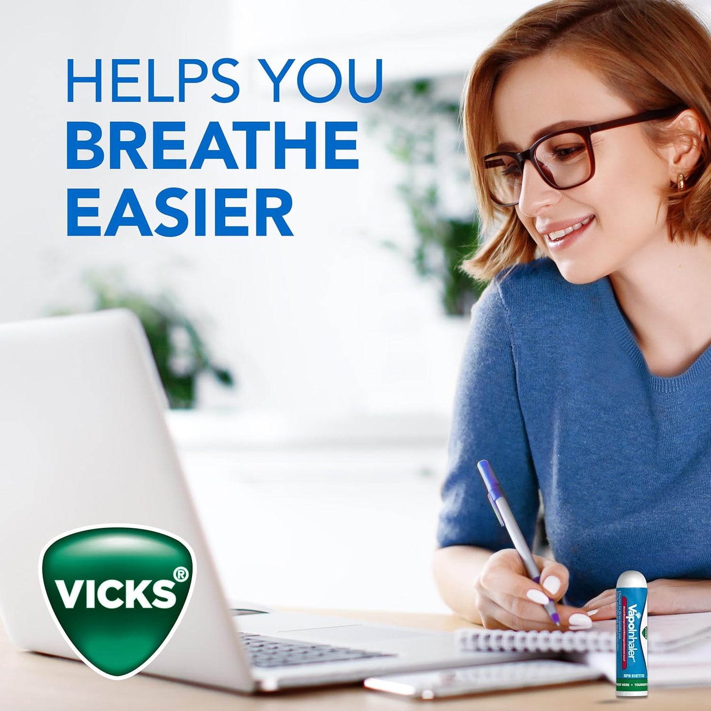 Vicks Vapoinhaler 鼻减充血剂,含舒缓蒸汽,可暂时缓解感冒引起的鼻塞,薄荷醇香味,2 包,每包 0.20 毫升