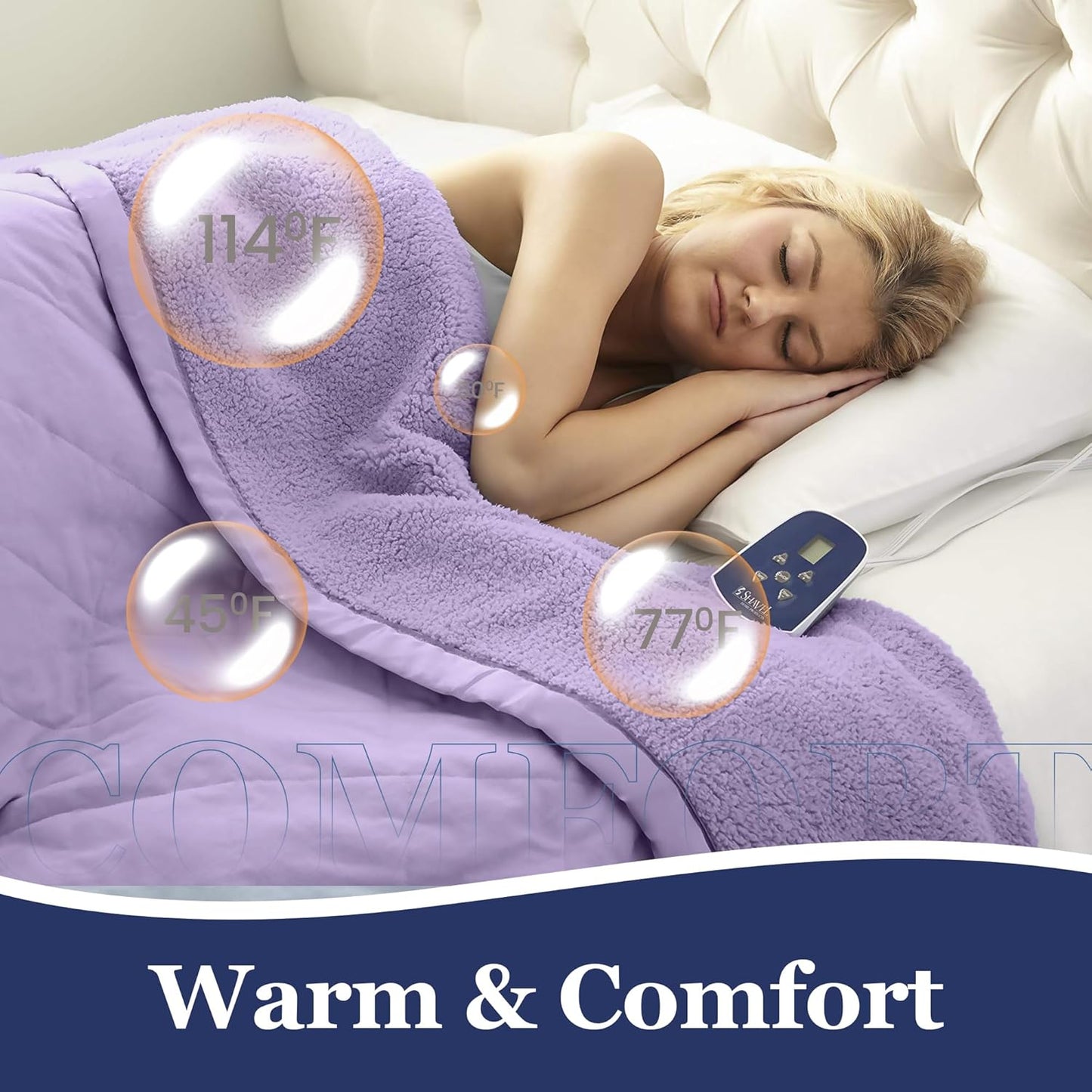 Thermee Micro Flannel Sherpa Electric Blanket, Twin, Lilac