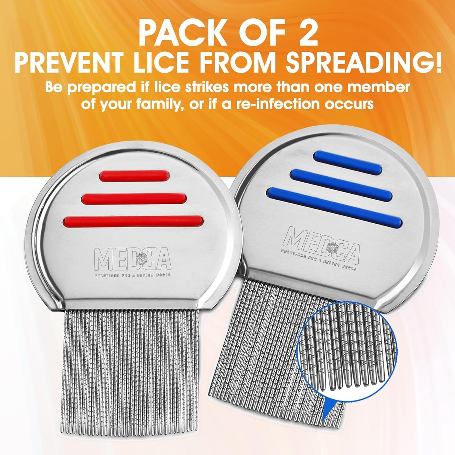 虱子梳 - (2 件装)不锈钢专业虱子梳和头虱治疗,有效去除头虱和虱卵,对儿童和成人感染和再感染有最佳效果