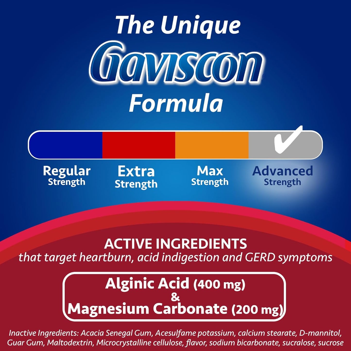 Gaviscon 强效咀嚼迷你片 - 36 片 - 发泡抗酸片,日夜缓解胃灼热、胃酸反流和胃食管反流病,水果混合 - 不含铝、乳糖和麸质