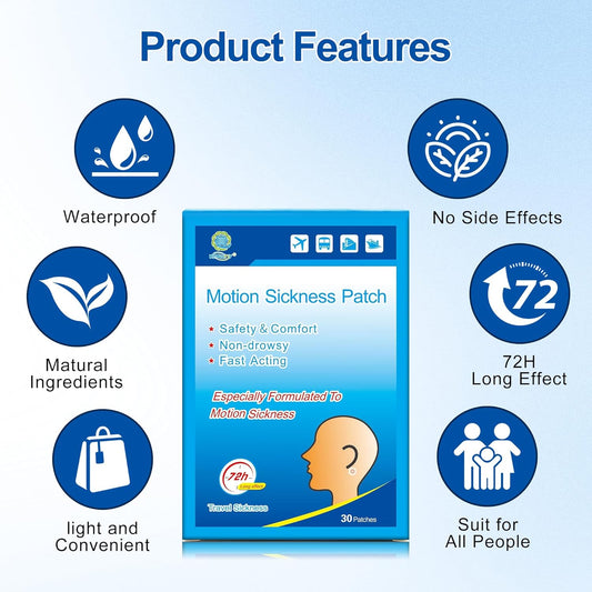 KONGDY 30 Counts Motion Sickness Patch for Cruise, Behind Ear Patches, Sea Sickness with Non Drowsy