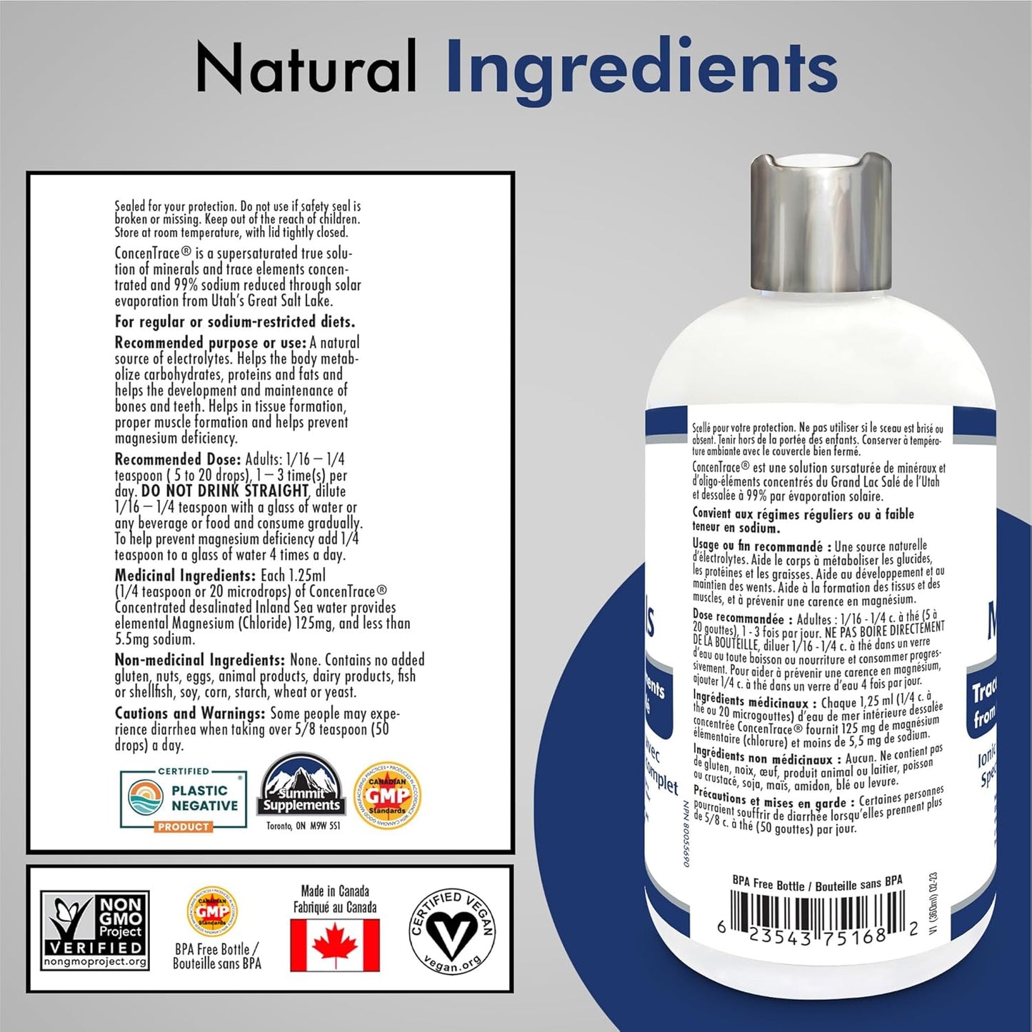 Trace Minerals Drops 355ml, 1145-Servings, Ionic Liquid Magnesium, Full Spectrum Trace Mineral, Vegan, Gluten, GMO-Free, Low Sodium, Hydration & Electrolyte Support, Proudly Canadian, Plastic Negative