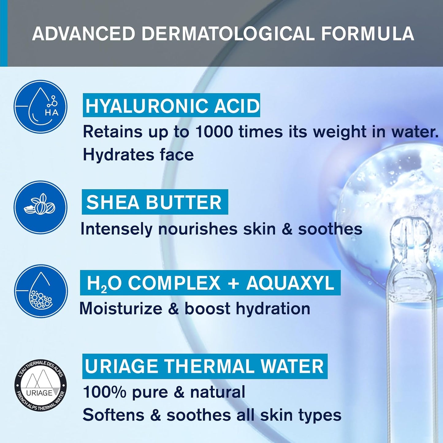 Uriage Eau Thermal Rich Water Cream - Hydratation & Brightness Face Cream With Hyaluronic Acid - Dry to Very Dry Skin - 40ml