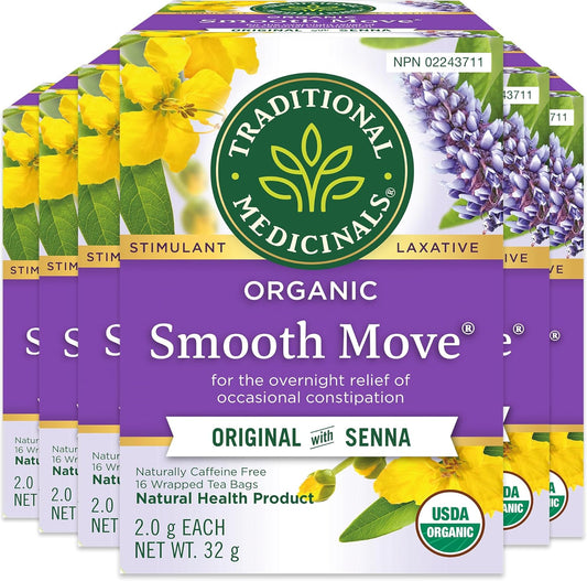 Traditional Medicinals - 有機 Smooth Move 瀉藥草本茶(6 包)- 夜間溫和緩解偶發性便秘 - 共 96 個茶包