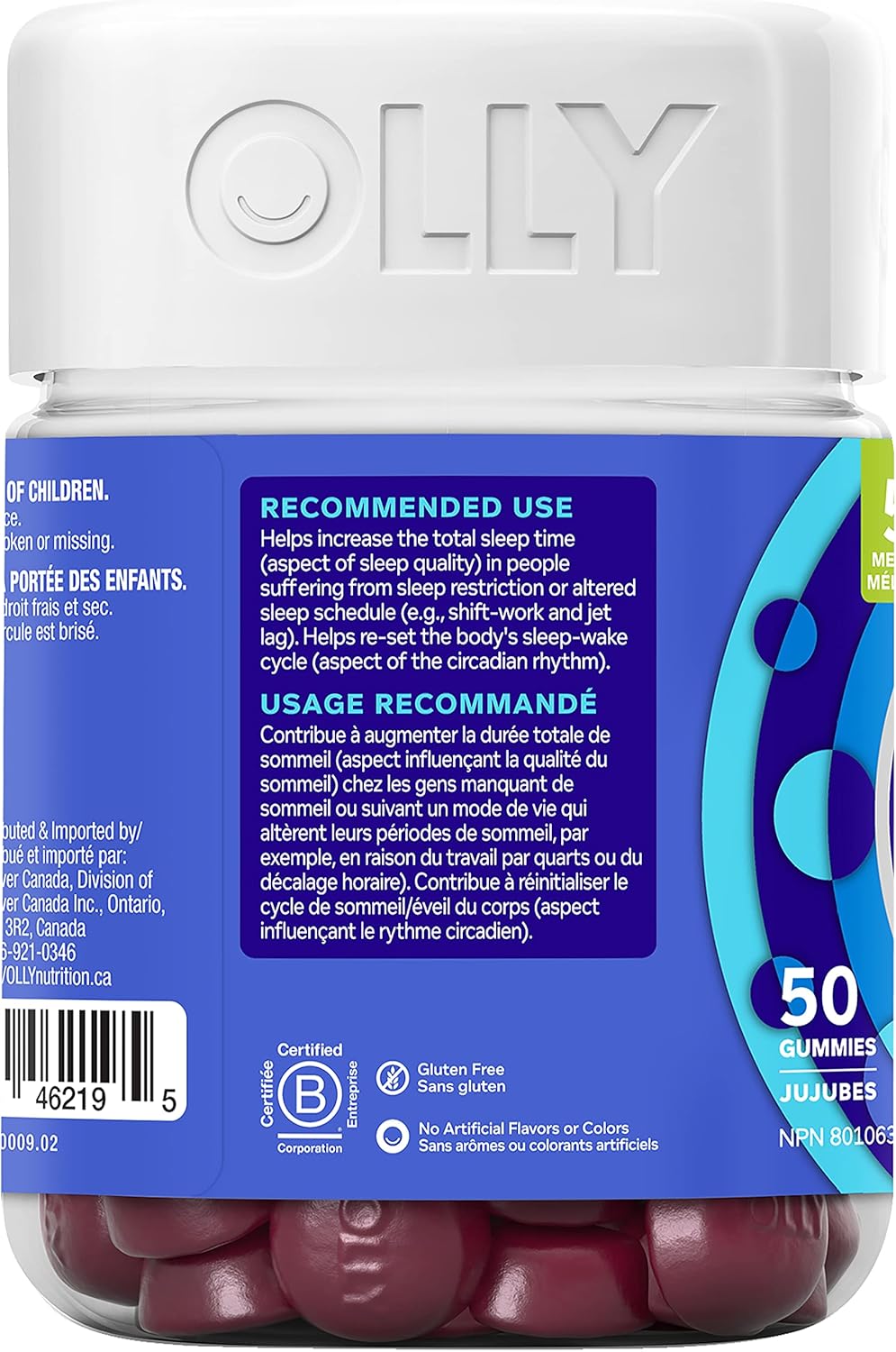 OLLY Extra Strength Sleep Gummy Supplement sleep aid Blackberry Zen blend of Melatonin, L-Theanine & Botanicals 25 day supply 50 gummies
