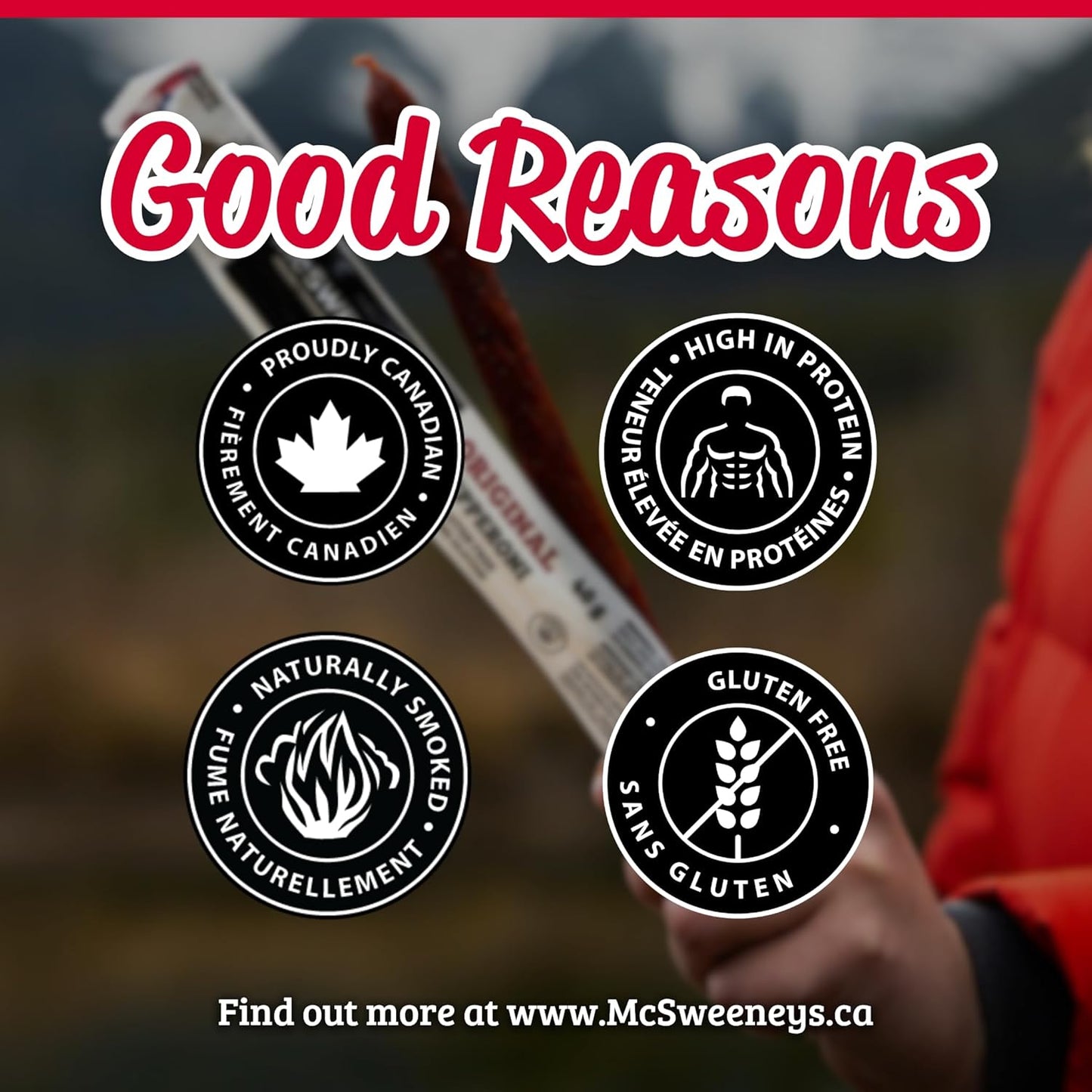 McSweeney's Original Dry Cured Pepperoni Sticks, 100% Made in Canada, Dry Cured Pepperoni, Naturally Smoked, High Protein Snacks, Gluten Free Meat Snacks, No Refrigeration Required, Bulk Case. 40g (Pack of 20)