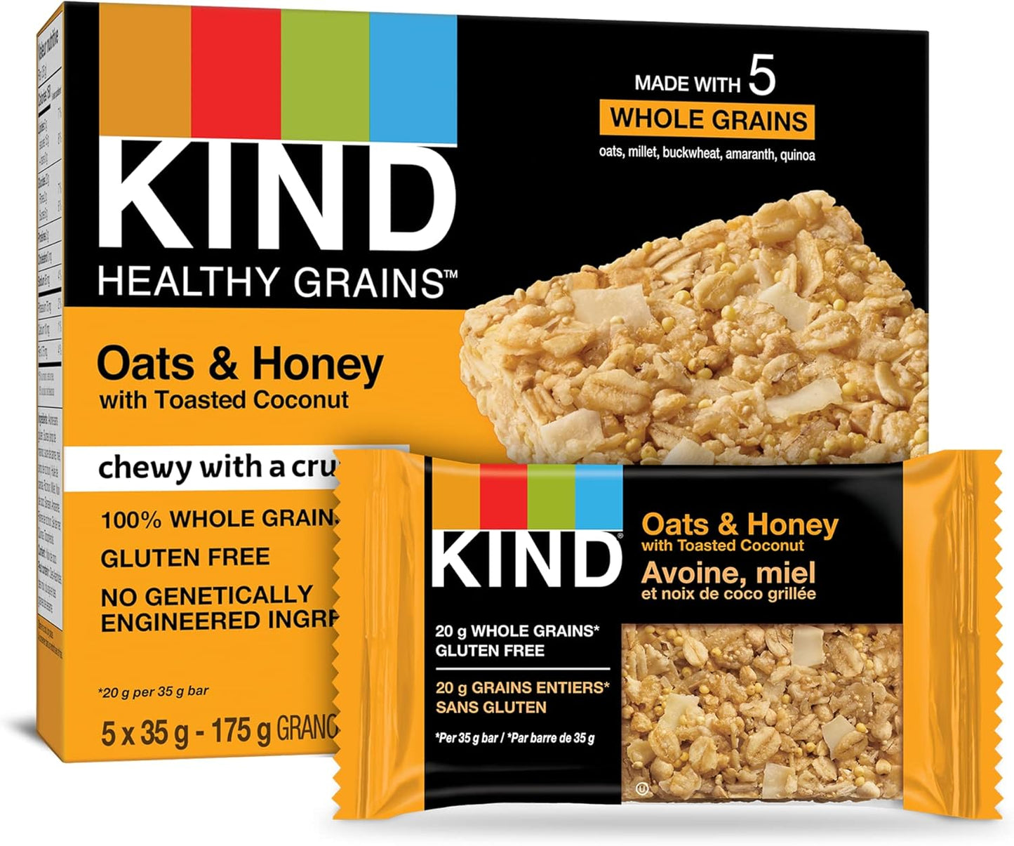 KIND Bars, Dark Chocolate Nuts & Sea Salt, Gluten Free, Low Sugar, 40 Grams, 12 Count & Healthy Grains Bars, Oats & Honey with Toasted Coconut, Gluten Free, 35 Grams, 5 Count