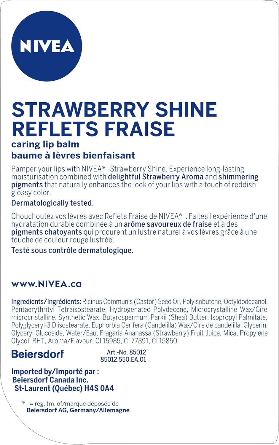 NIVEA Hydro Care Lip Balm and NIVEA Strawberry Shine Lip Balm Bundle (2 X 4.8g Each) | 24H Hydration