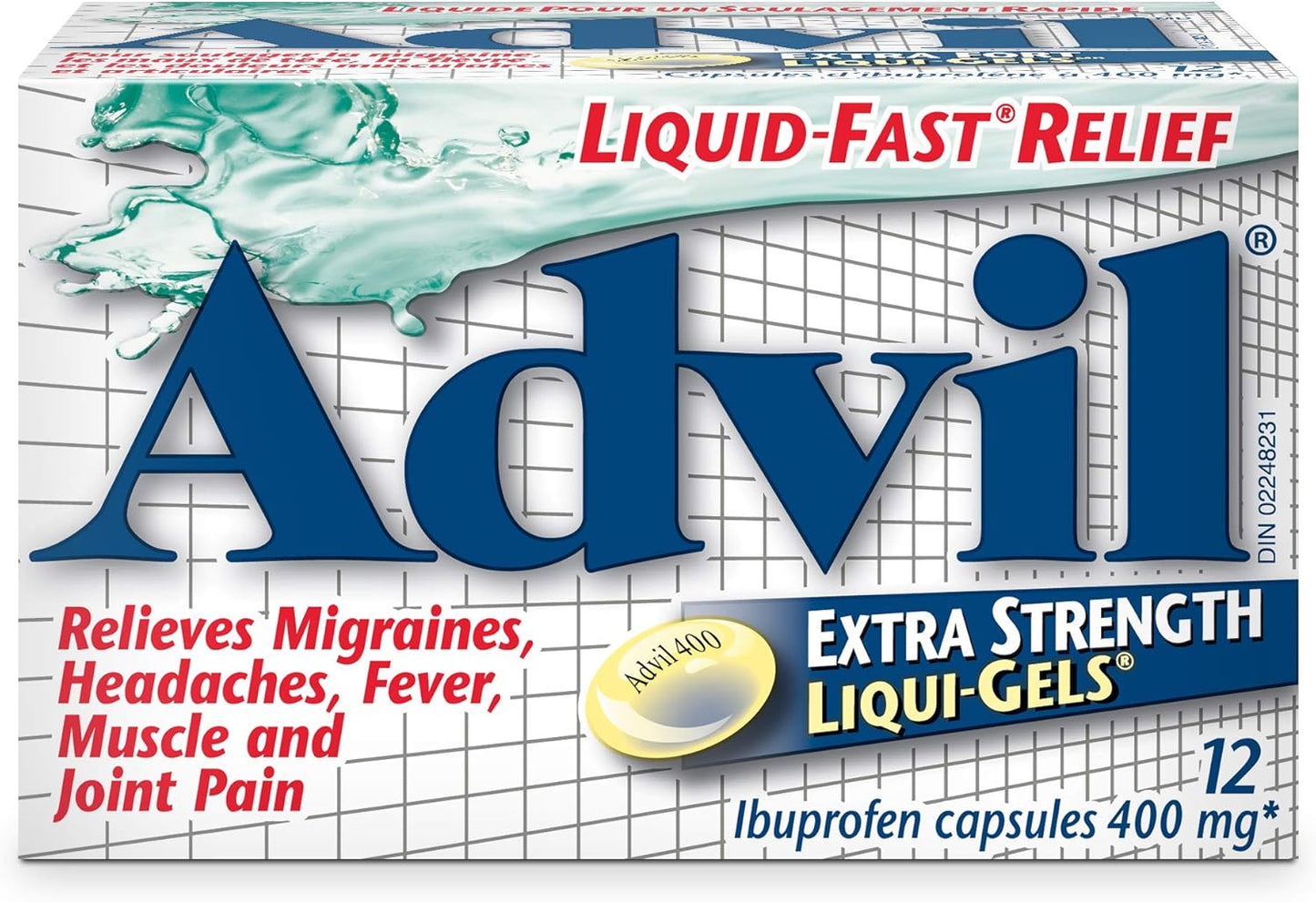 Advil Extra Strength Ibuprofen Pain Relief Liquid-Gels, Fast Acting Pain Relief for Migraine, Back, Neck, Joint, and Muscle Relief, 400mg (12 Count)