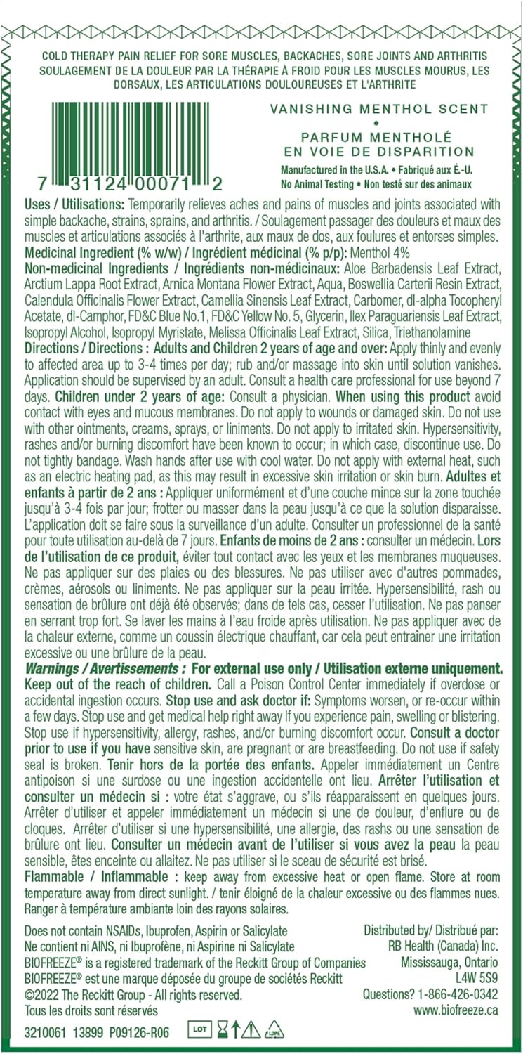 Biofreeze 凝胶,渗透性镇痛,缓解肌肉酸痛、关节炎、背痛和关节疼痛,快速起效,持久有效,清凉薄荷醇配方,精准涂抹,89 毫升