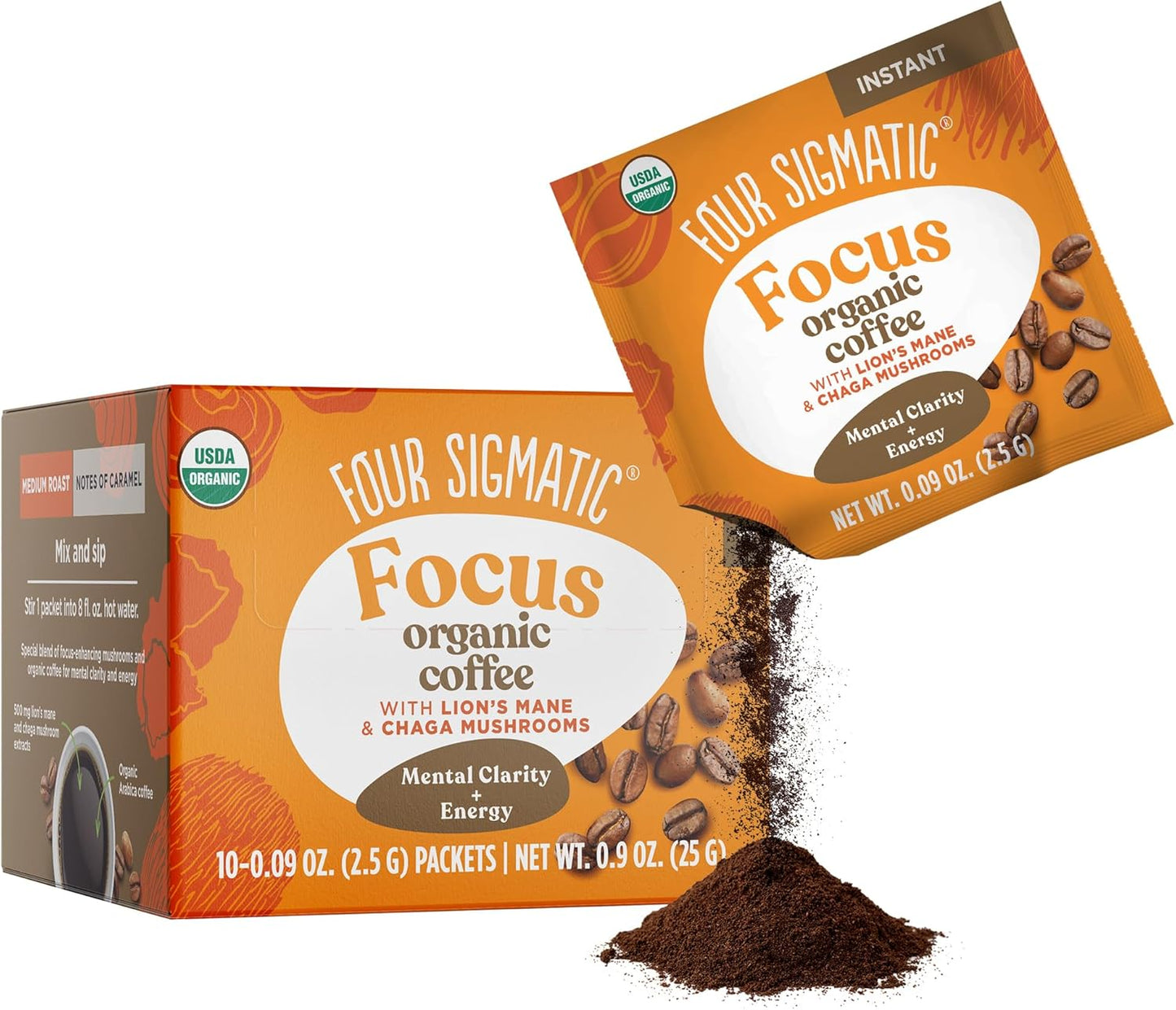 Four Sigmatic Think 速溶蘑菇咖啡 | 阿拉比卡速溶单品咖啡,含狮鬃菇、白桦茸和红景天 | 有机蘑菇咖啡速溶粉,有助于提高注意力和增强免疫力 | 10 包