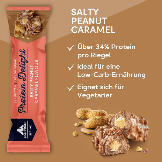 Multipower Protein Delight Bar - Salty Peanut Caramel Flavor - High-Protein Snack Bar - 35g Bars (18 Pack)