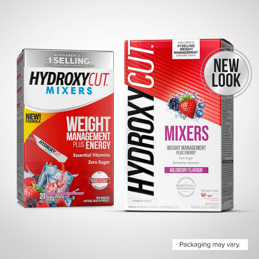 Hydroxycut 男女体重管理补充剂,野莓味,21 袋粉剂 - 含咖啡因和电解质的能量饮料粉 - 零糖