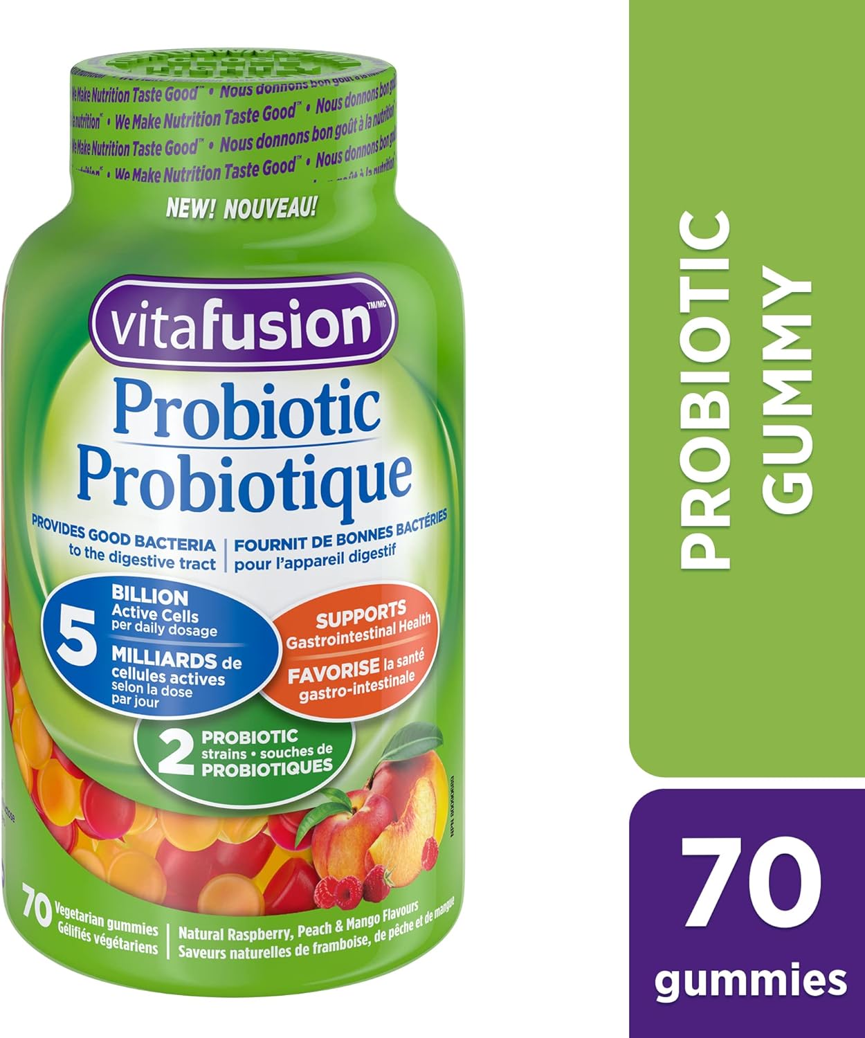 Vitafusion 益生菌成人軟糖,2 種益生菌菌株和 D3 成人維生素軟糖,1000 IU 維生素 D3 每日劑量,可支撐骨骼和牙齒*,150 粒,5 個月用量,包裝可能有所不同
