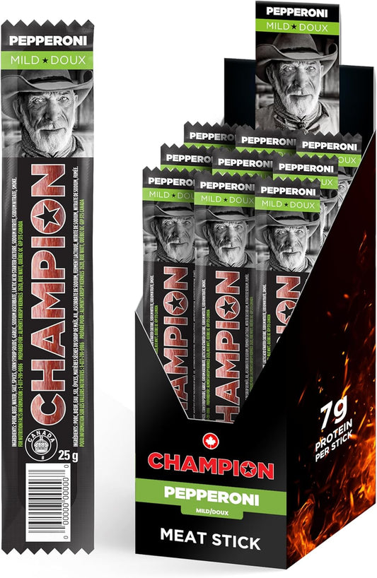 Champion 意大利辣香肠条,独立包装,口味温和的意大利辣香肠肉条,完美的午餐小吃,肉条,加拿大制造 - 24 根装