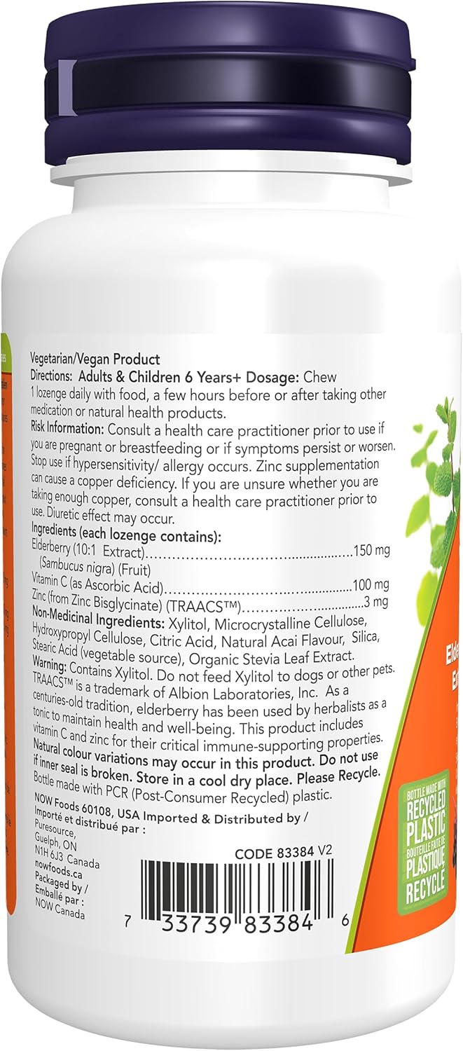 NOW Supplements, 接骨木鋅-C,含接骨木濃縮物和維生素 C,60 粒錠劑